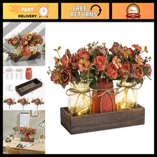 3 Pcs Mason Jar Table Centerpieces with LED Lights Wood Tray - Farmhouse Decor
