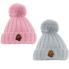 LABRADOODLE POM POM BEANIE. UNISEX ADULT EMBROIDERED WINTER HAT. GIFT BOXED