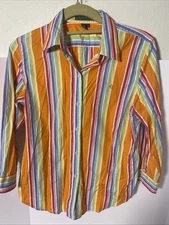 Lauren Ralph Lauren Women Striped 3/4 Sleeve Button-Up Shirt Med M1