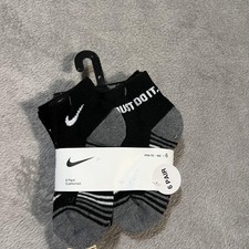 Nike Socks Youth 7C-10C Black Gray Cushioned Ankle 6 Pack Just Do It No Show