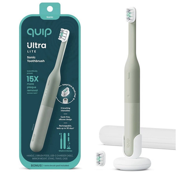 #ad #ad quip Ultra Lite Sonic Electric Toothbrush Green Rechargeable 3 Speed Timer $50.00