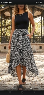Max Studio Bohemian Chic Black Floral Wrap Style Skirt with Ruffle Hem Sz Large