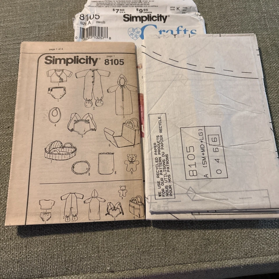 Vtg Simplicity Crafts Sewing Pattern 8105 Accessories for Baby Dolls Uncut - Image 4 of 4