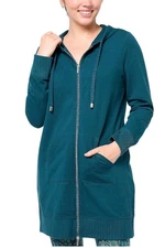 Denim & Co. Active French Terry Hooded Zip Front Tunic Jacket Teal
