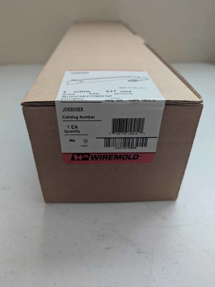 Wiremold Legrand Black 6-Outlet 15A Rackmount Power Strip 6 Ft Cord J06B0BX - Image 2 of 3