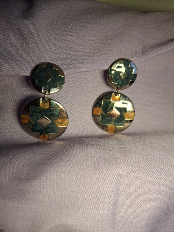Greenish Blueish yellowish Silver Colored Clip On Earrings