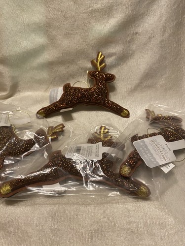 Wondershop Beaded Fabric Deer Ornaments SET 4 NEW 5" Brown - Picture 2 of 6