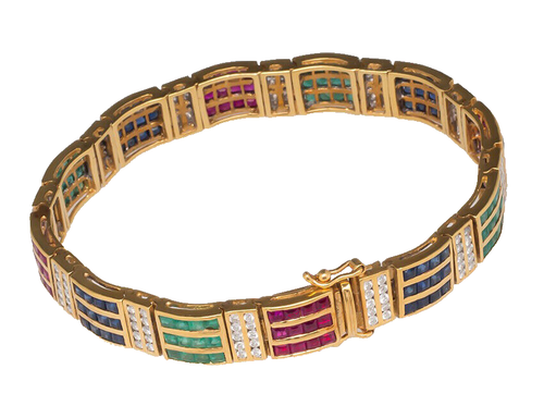 2.50ct Natural Round Diamond Emerald Ruby 14K Yellow Gold Anniversary Bracelet - Picture 4 of 4