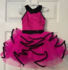 Showtime Girl's 4-5 Magenta Black Sequins Ballet Dance Tutu Dress  Hair Clip