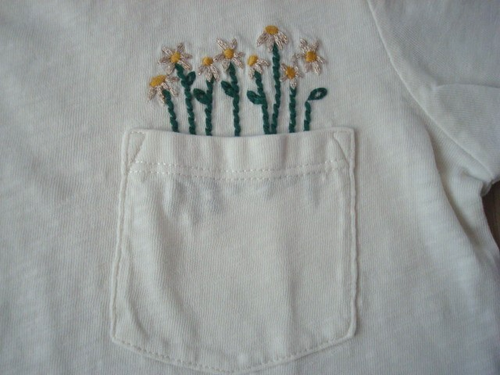 Crewcuts Girls Size L 10-11 Flower Embroidery Pocket T-Shirt Short Sleeve White - Picture 3 of 7