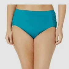 Kenneth Cole Reaction Plus-Size High Waist Side Shirred Bikini Bottom 3X Peacock