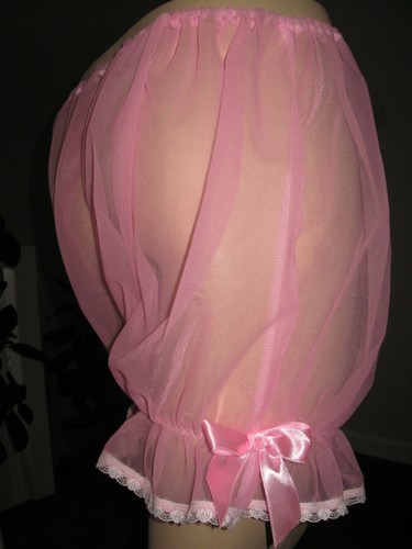black Nylon Pantaloons Knickers Sheer Sissy lace Adult bloomers Pants feminine - Picture 7 of 12