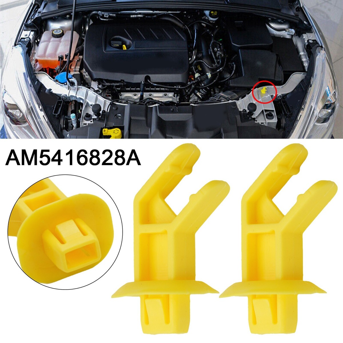 2 Clip Cofano Motore In ABS Giallo | Supporto Di Fissaggio Per Ford Fiesta 09-14 | Sostituzione Diretta E Facile Installazione