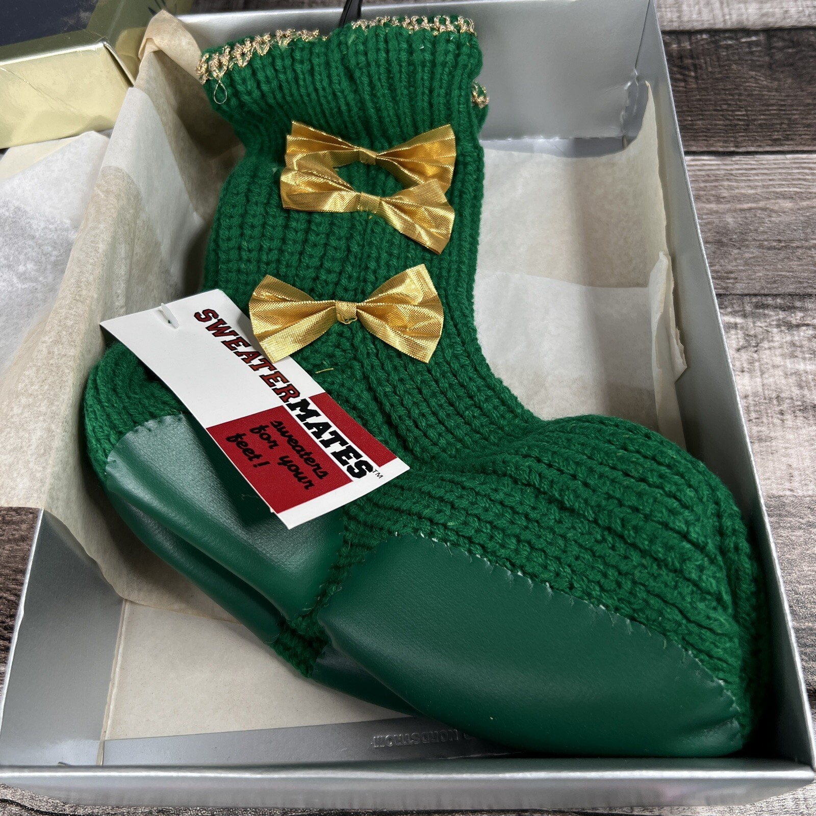 PANTOFOLA D’ORO Pantofole maglione piedi Sweatermates vintage 1993 taglia unica 9 11 verde giallo fiocchi