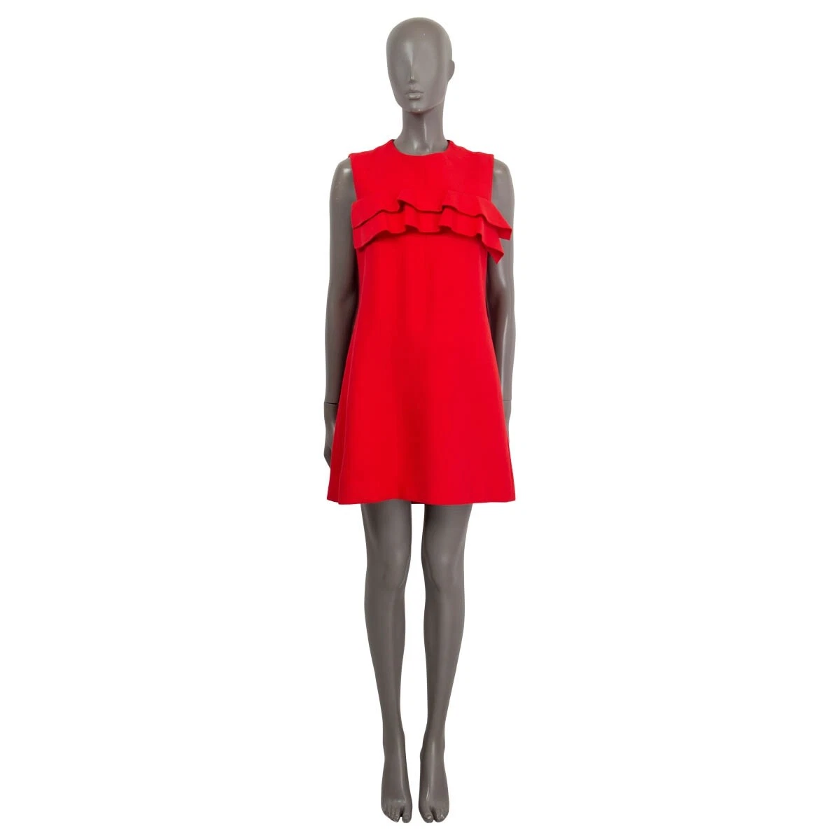 66850 auth LOUIS VUITTON red RUFFLED SLEEVELESS A-LINE MINI Dress 38 S