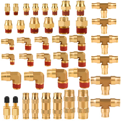 43 Pcs Brass DOT Air Line Fittings Kit Push Lock NPT Thread Quick Connect 1/8'',