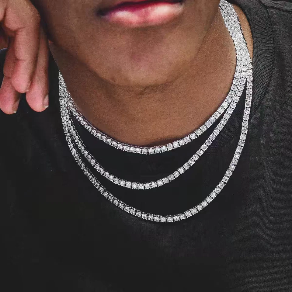 2.5-6.5mm Certified Moissanite Tennis Chain Necklace 925 Solid Silver Women Men - Image 4 of 4