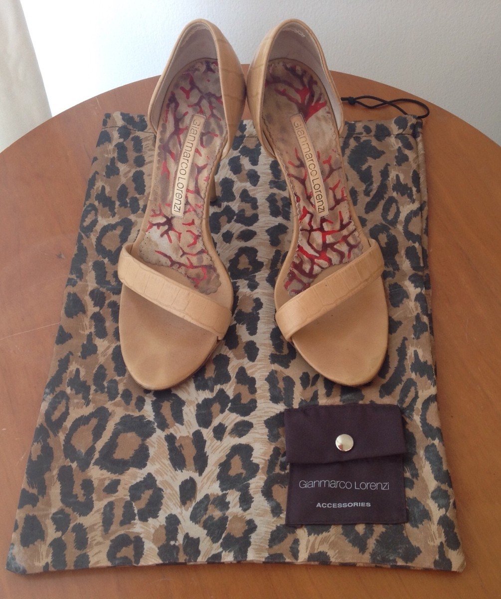 る〜か　ブラウン Gianmarco Lorenzi Women's beige embossed leather sandals, high