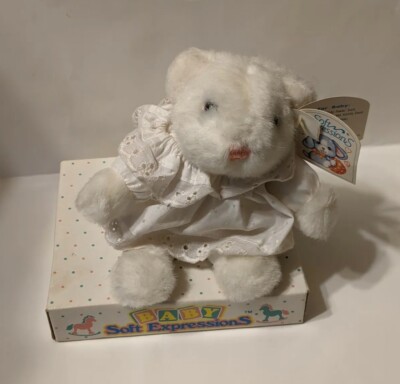 Vintage W/ Tags Dan Dee Soft Expressions Baby White Rattle Bear Powder Rare HTF