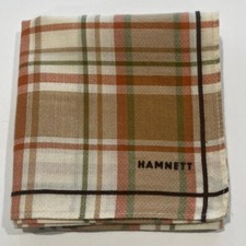 HANDKERCHIEF HAMNETT VINTAGE MEN'S ART TAN CHECKS POCKET SQUARE COTTON 18"
