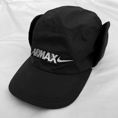 Vintage Y2K 00s Nike Air Max Hat Cap Dog Ear Flap Fleece Fur Black