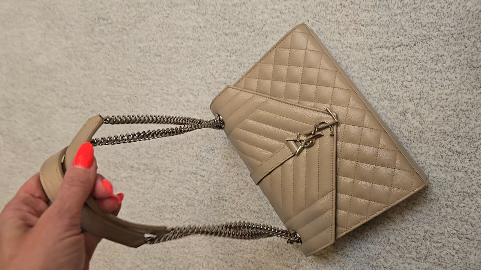 SAINT LAURENT YSL Saint Lauren busta borsa a tracolla beige media 100% argento autentico hardwr