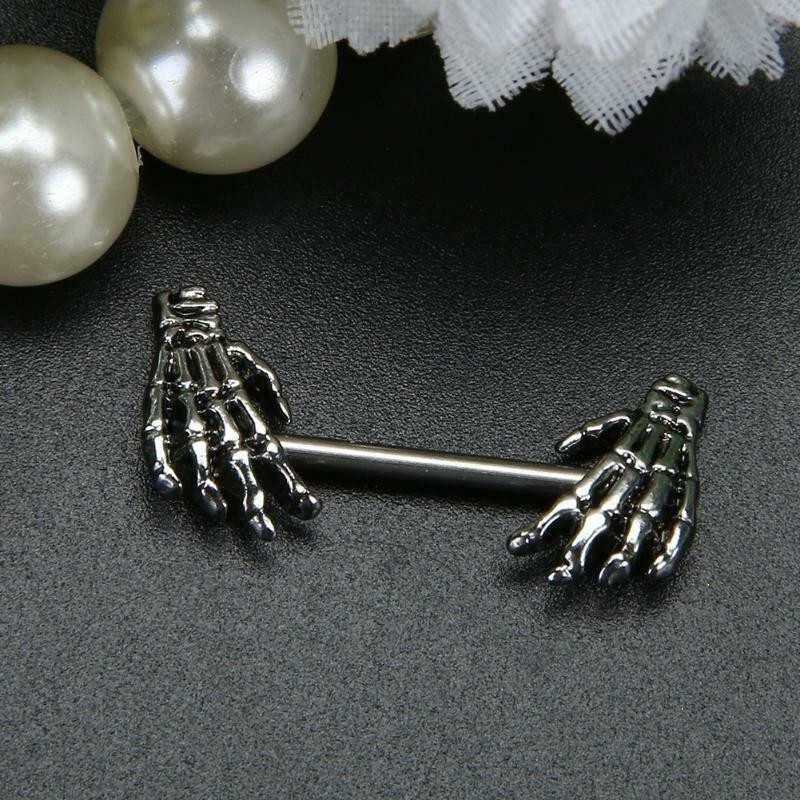 Skeleton Hands Fangs Nipple Ring Stainless Steel Jewellery Body Bar