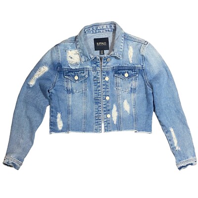Buffalo David Bitton Denim Crop Length Distressed Blue Jean Jacket