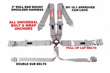Sfi 16.1 Universal 6 Point Racing Harness Roll Bar Mount 3 Cam Lock Belt Gray