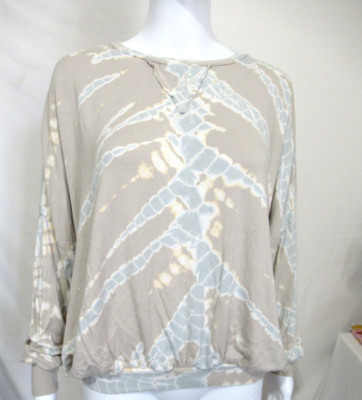 Young Fabulous & Broke Small Dolman Sleeve Tan/Blue Tie Dye Cropped Sweatshirt