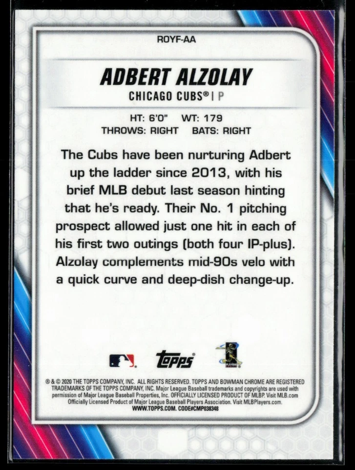2020 Bowman Rookie of the Year Favorites #ROYF-AA Adbert Alzolay RC - Image 2 of 2