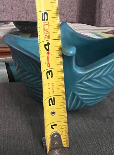 Jonathan Adler Leaf TEAL blue Large Stoneware Bowl Signed Pottery Art Fall SMALL - Picture 7 of 15