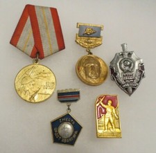 5 Assorted Russian/Soviet Medals/Pins 1918-78, 1934-99, 1943-83, etc