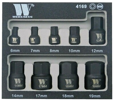 Welzh Werkzeug Low Profile Stubby Kurzschlag Sechskant Inbus Bit Steckschlüsselsatz 6-19 mm