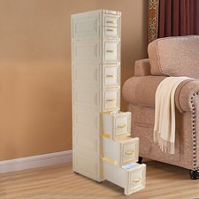 Milky-white Floor Cabinet Features With Eight Drawers For Categorize Items