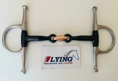 FLYING HORSE Vollwange Süßeisen Doppelgelenk Trense Bit mit Kupfer Lutschtabletten (UK VERKÄUFER)