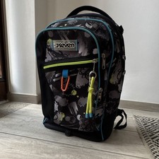 Seven Zaino scuola nero/grigio fantasia con zip verde e dettagli azzurri