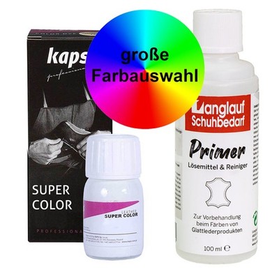 Kaps Super Color 25ml Lederfarbe plus 100ml Lederreiniger Set für Lederpflege