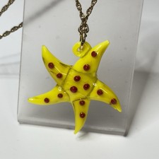 Hand Blown Glass Huge Bright Yellow Starfish W/ Red Spots Handmade Necklace
