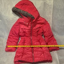 Calvin Klein Jeans Girls 8/10 M Long Puffer Coat Berry Faux Fur Winter Jacket