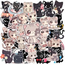 ZyvSyldrin 50PCS Cute Cat Stickers for Kids Girls Teen Adults, Grey/Black