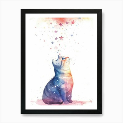 Sternenhimmel Katze Kunstdruck gerahmt Wandbild Poster Leinwanddruck Bild