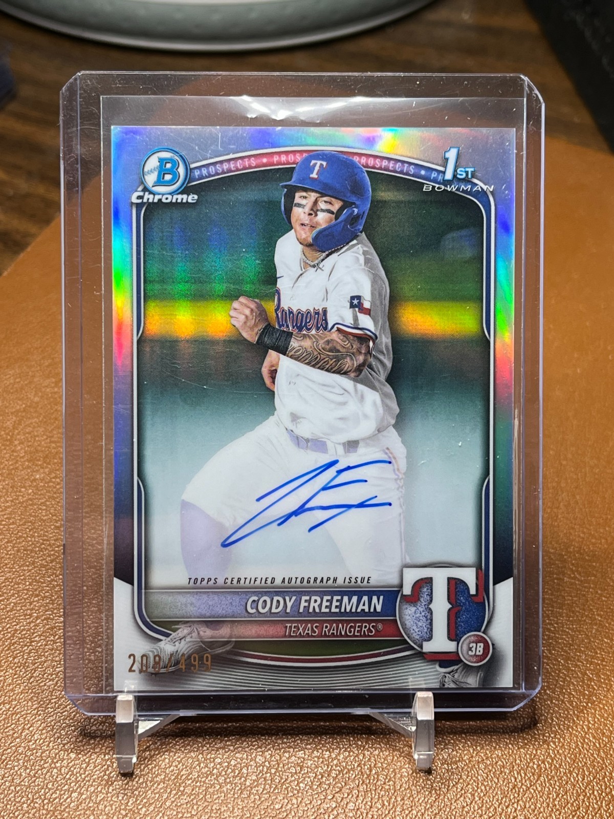 Cody Freeman 2025 Bowman Chrome #CPACFR Refractor RC auto 208/499 Texas Rangers