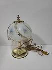 Vintage 3-Way Gold Tone Touch Accent Lamp 6 Swoop Blue Floral Glass Panels 12”