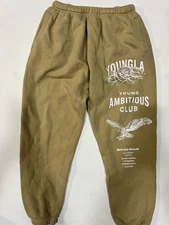 Youngla Sweatpants Joggers Dreamer L Tan Young Ambitious Club Elastic Waist EUC