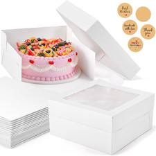 12Pcs Cake Boxes, 12X12X6 Inches White Bakery Boxes with Window, Large Disposabl