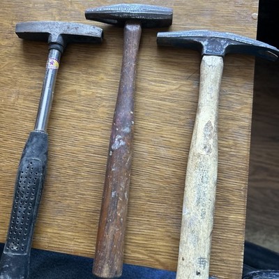 3 Vintage Tac Hammer 2 wooden handle & 1 metal handle w/magnetized ends see pic