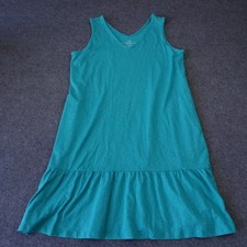 J. Jill Flounced-Hem Double V-Neck Knit Dress Teal Blue Small Petite Boho Beach