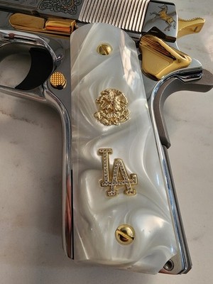 1911 ''Mexican Eagle ''L. A Colt Grips Engraved Pearl Grips 24k Gold Plated 45 acp