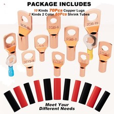 130pcs Copper Wire Lugs Kit, Ring Terminals Awg 2 4 6 8 10 12 14 16, Electric...